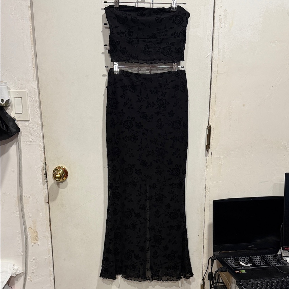 Forever 21 Black Strapless Two-Piece Floral Lace Dress